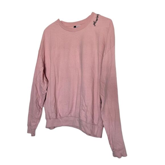 Pink Crewneck Sweatshirt Long Sleeve Pullover Casual Cozy Crop Top - Picture 2 of 5